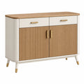 Aparador 120 x 40 x 85 cm de madera blanco y marrón con 2 cajones y 2 puertas estilo moderno