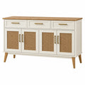 Aparador 160 x 40 x 85 cm de madera blanco y natural con rejilla de ratán - Estilo nórdico