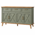 Aparador 160 x 45 x 90 cm de madera verde y natural con 3 cajones y 4 puertas estilo rústico