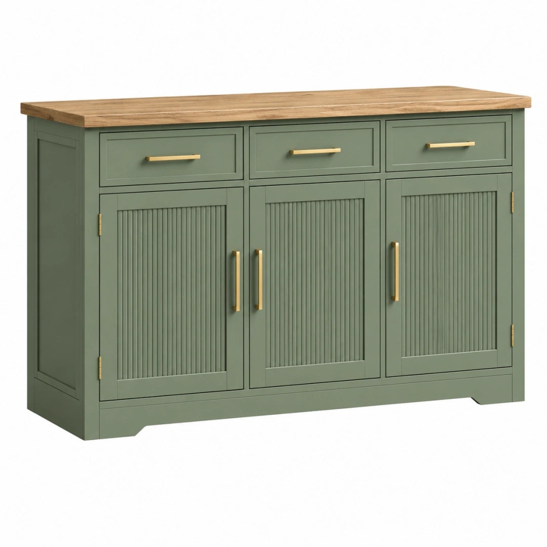 Aparador 150 x 45 x 90 cm de madera verde con encimera de roble y almacenamiento