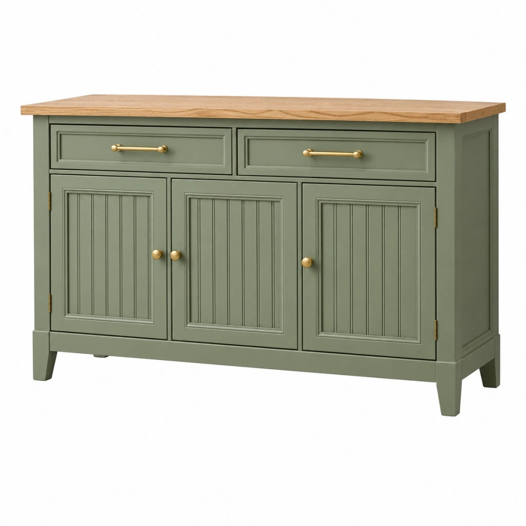 Aparador 140 x 45 x 90 cm de madera verde con encimera natural - almacenamiento clásico