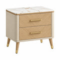 Mesita de noche 60 x 45 x 60 cm de madera beige con encimera efecto mármol y 2 cajones - estilo moderno