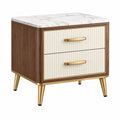 Mesita de noche 55 x 45 x 60 cm de madera marrón y blanco con dos cajones estilo moderno