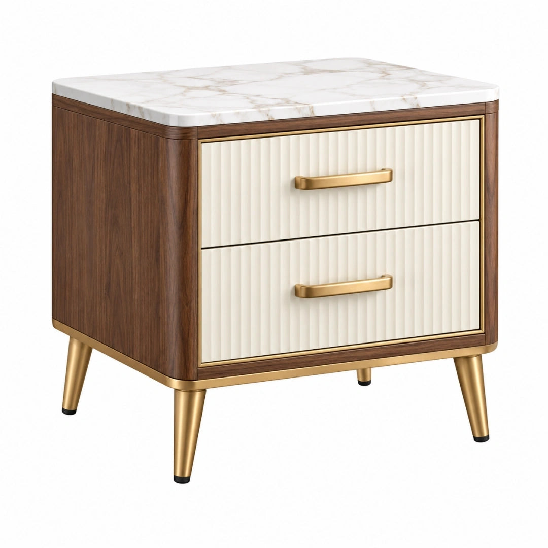 Mesita de noche 55 x 45 x 60 cm de madera marrón y blanco con dos cajones estilo moderno