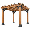 Pérgola de jardín 300 x 300 x 250 cm de madera marrón y metal negro con techo de lamas