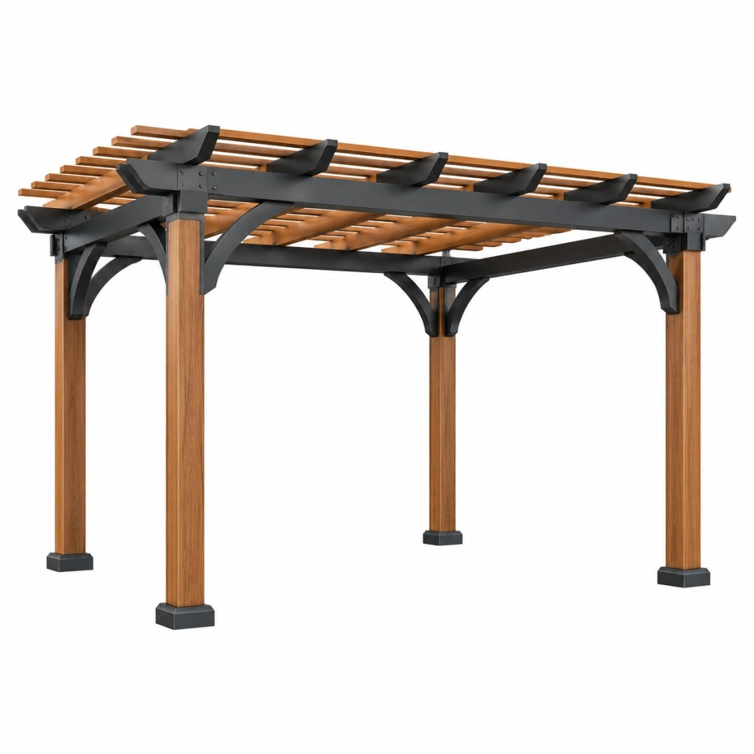 Pérgola 300 x 300 x 230 cm de madera y acero negro para jardín
