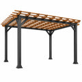 Pérgola de jardín 300 x 300 x 240 cm de metal y madera marrón y negro con cubierta de lamas