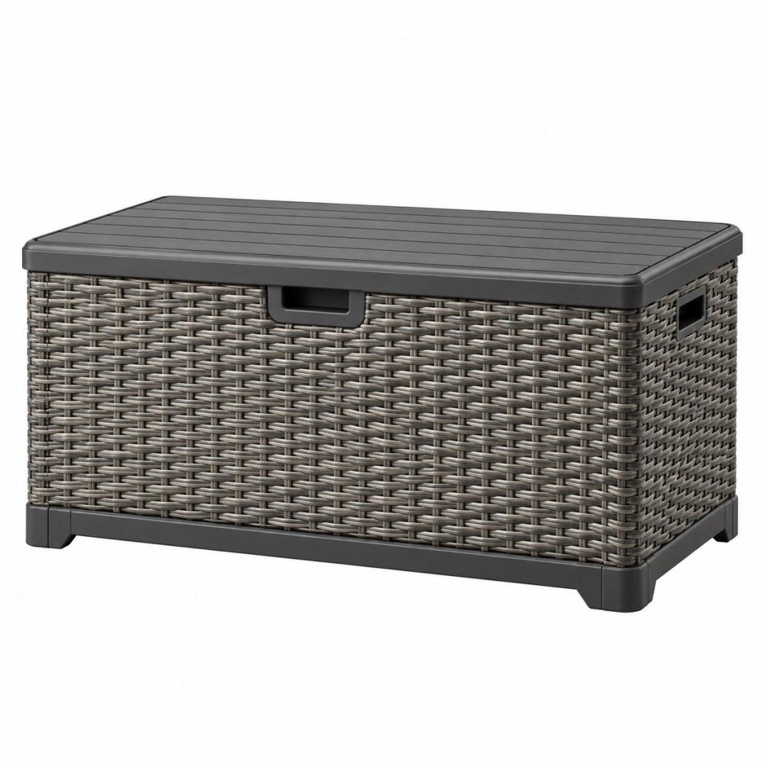 Arcón de almacenamiento 120 x 60 x 63 cm de resina trenzada gris para exterior