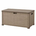 Arcón de almacenamiento 120 x 60 x 57 cm de resina beige para exterior con tapa estilo ratán