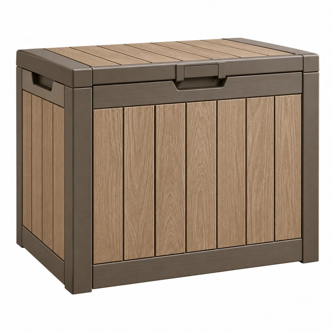 Arcón de almacenamiento 60 x 60 x 60 cm de resina marrón y beige para exterior