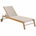 Tumbona de jardín 200 x 70 x 35 cm de madera y textil beige reclinable con ruedas