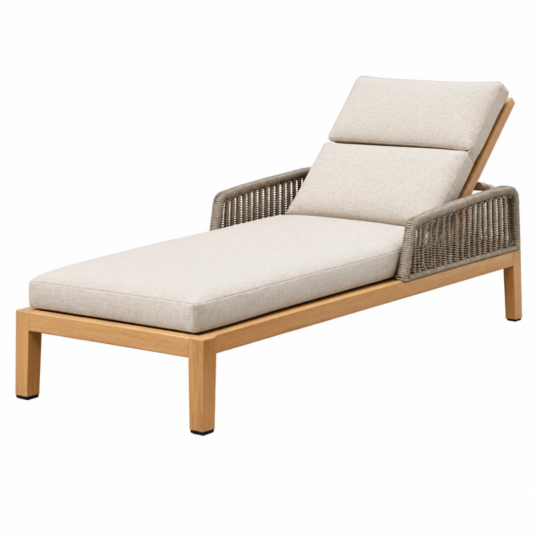 Tumbona 200 x 75 x 95 cm de madera beige con respaldo inclinado para exterior