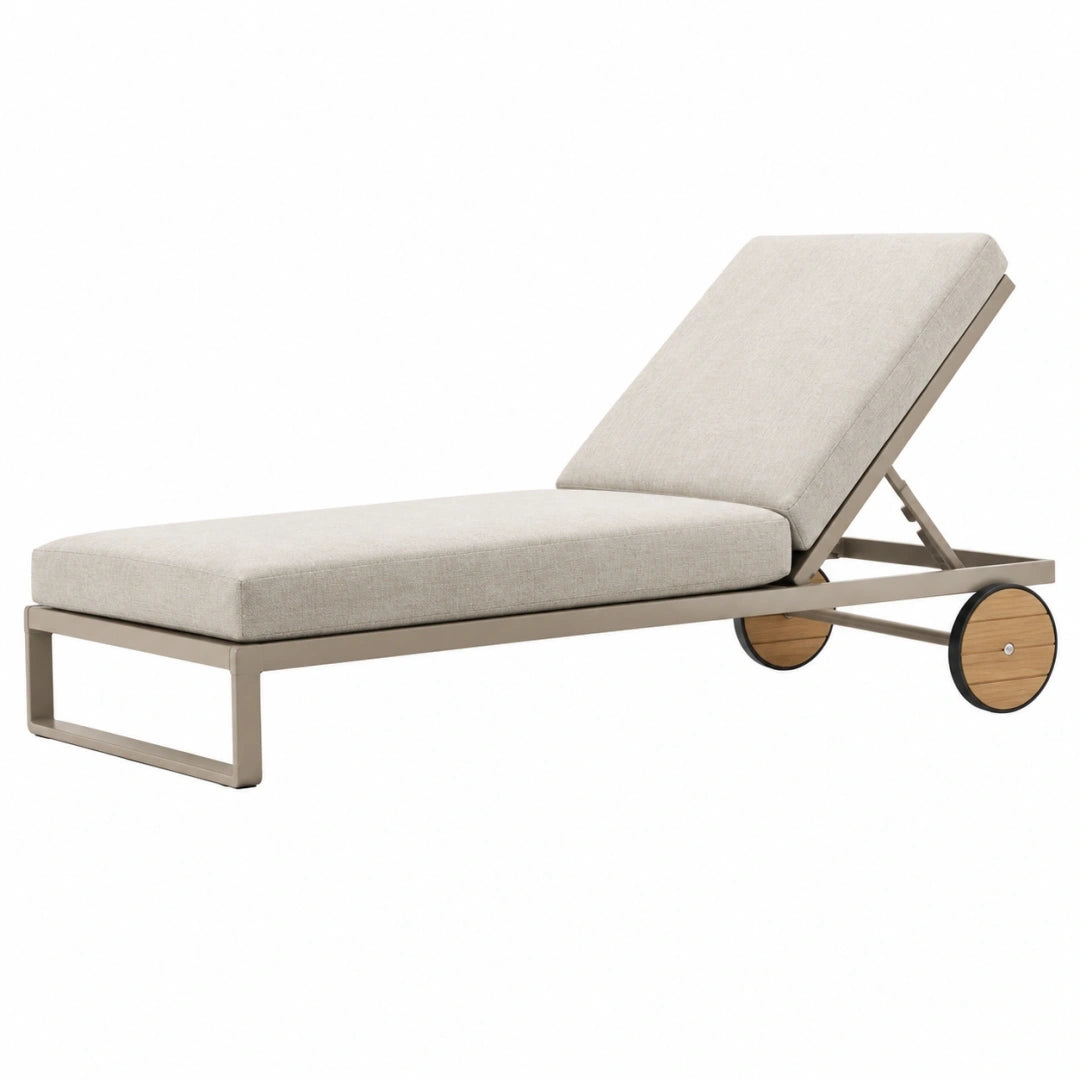 Tumbona de exterior 200 x 70 cm de aluminio beige con ruedas y respaldo reclinable