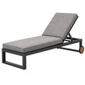Tumbona de exterior 200 x 70 cm de metal negro y cojín gris reclinable con ruedas