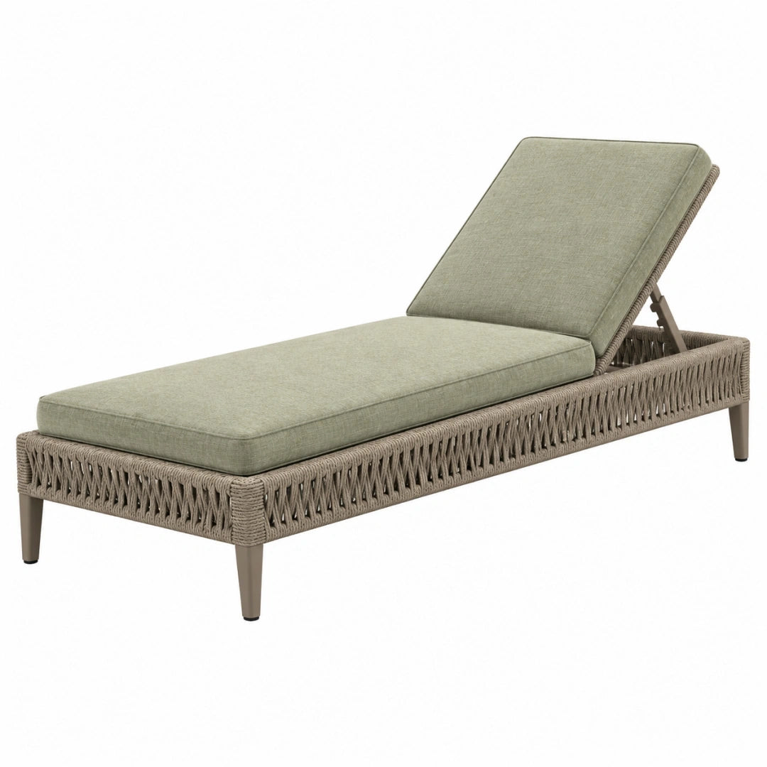 Tumbona de exterior 200 x 70 x 35 cm con cuerda trenzada taupe y respaldo reclinable