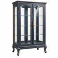 Vitrina 100 x 45 x 180 cm de madera y vidrio azul oscuro con puertas estilo clásico