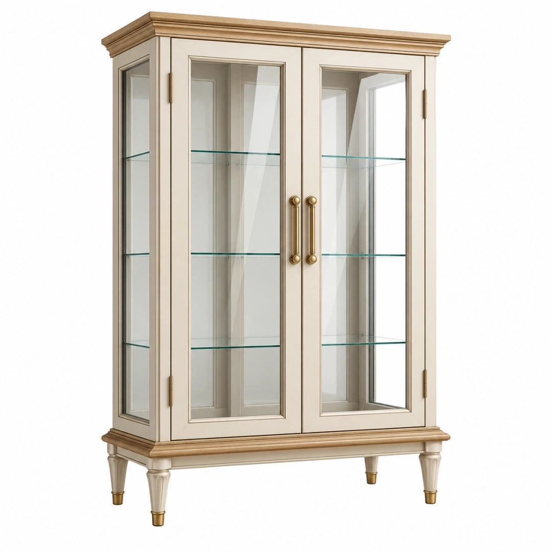 Vitrina de 100 x 45 x 180 cm de madera y vidrio crema estilo clásico