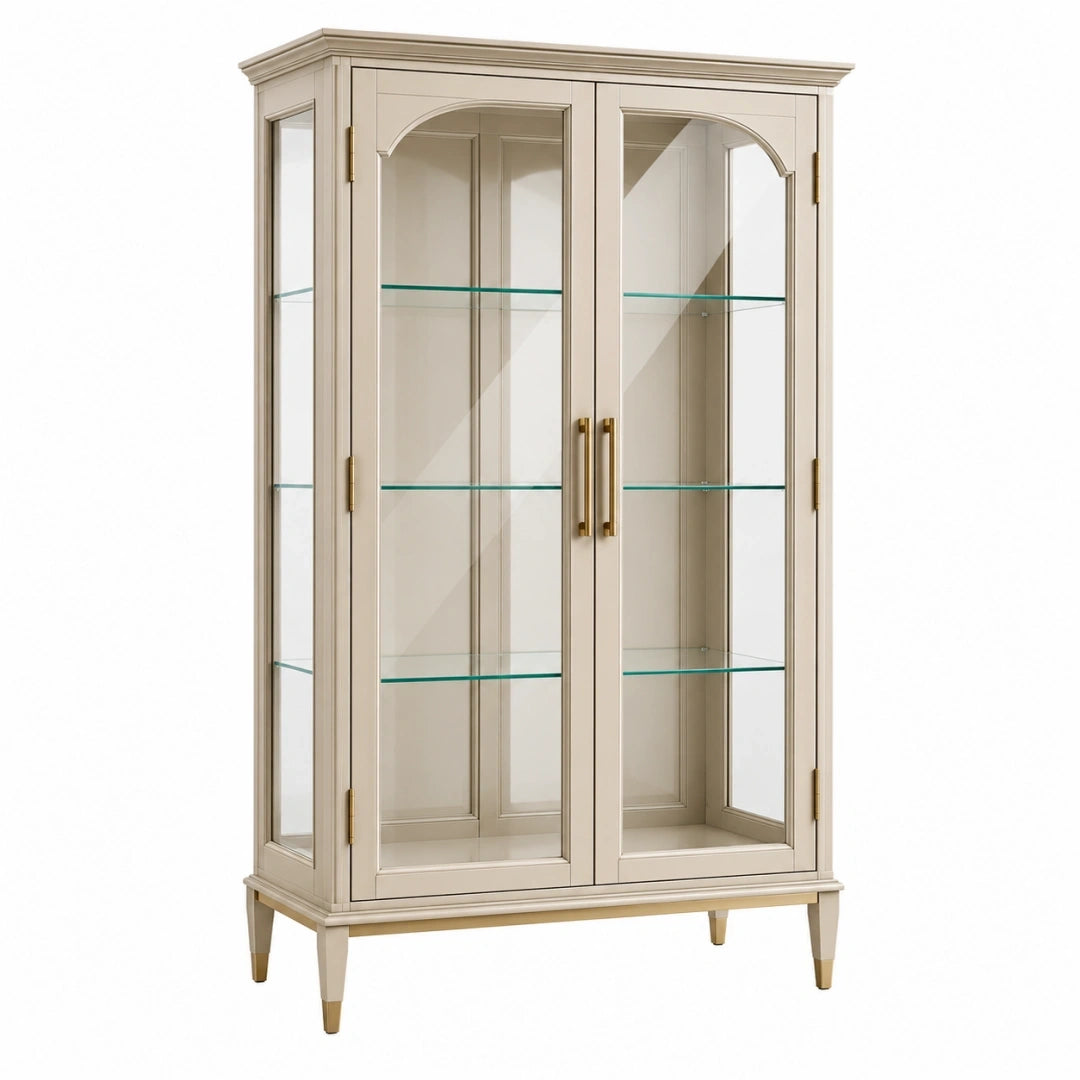 Vitrina 90 x 40 x 180 cm de madera y vidrio color crema - estilo clásico con dos puertas