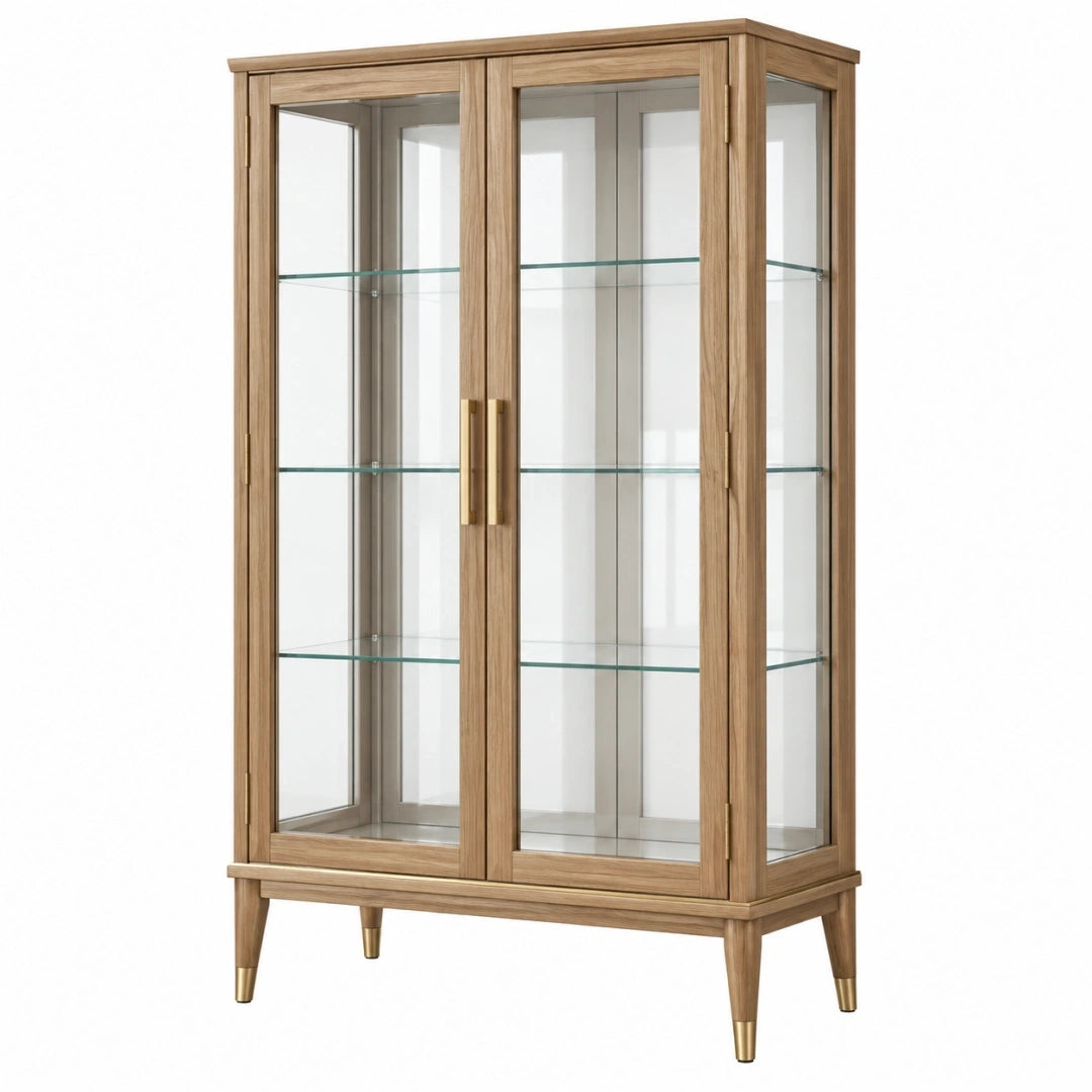 Vitrina 90 x 40 x 180 cm de madera y vidrio marrón para exposición estilo clásico