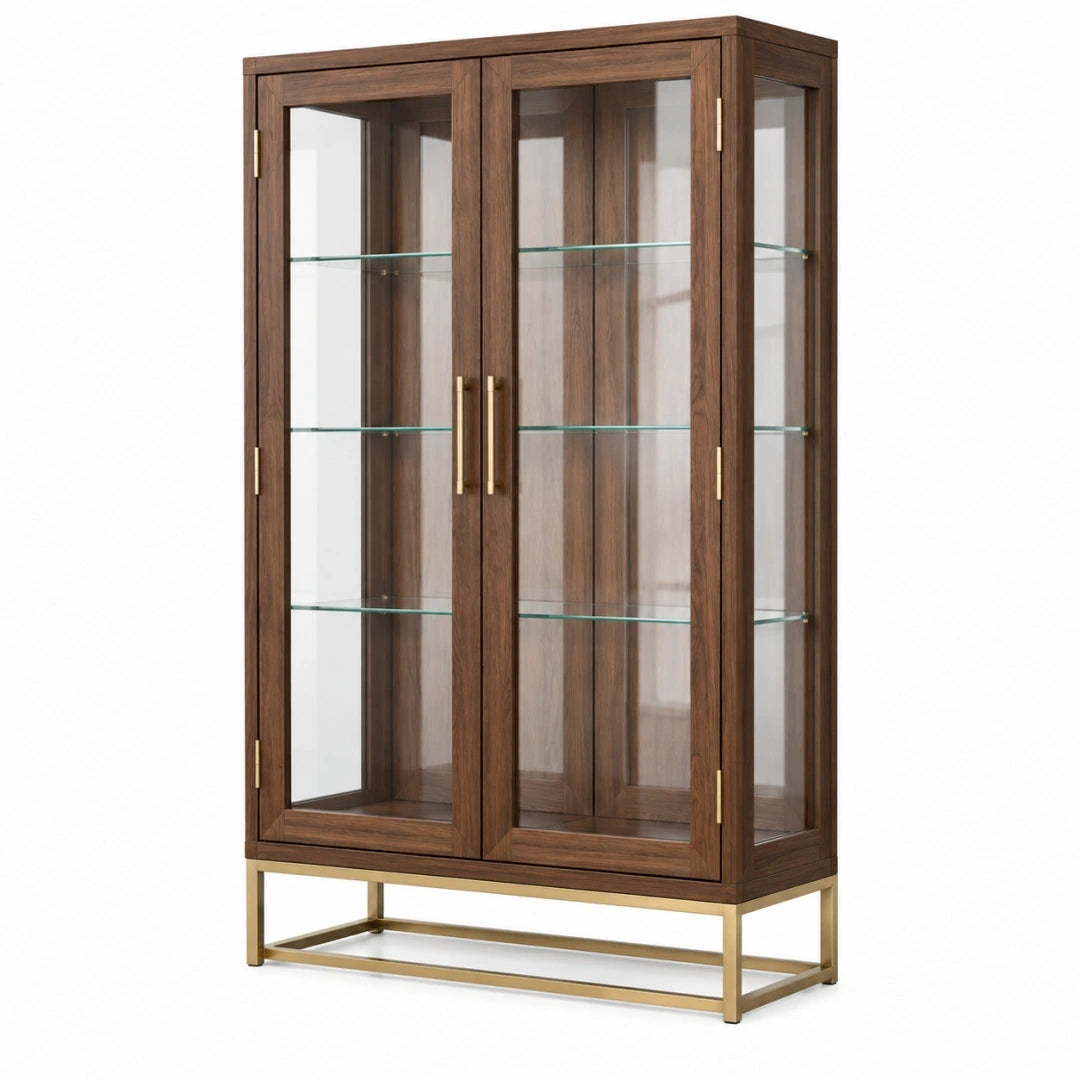 Vitrina 100 x 45 x 180 cm de madera marrón y vidrio con puertas - estilo contemporáneo