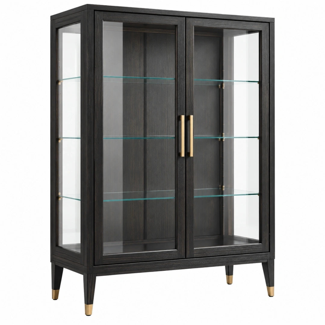 Vitrina 100 x 40 x 160 cm de madera y vidrio negro para salón estilo contemporáneo