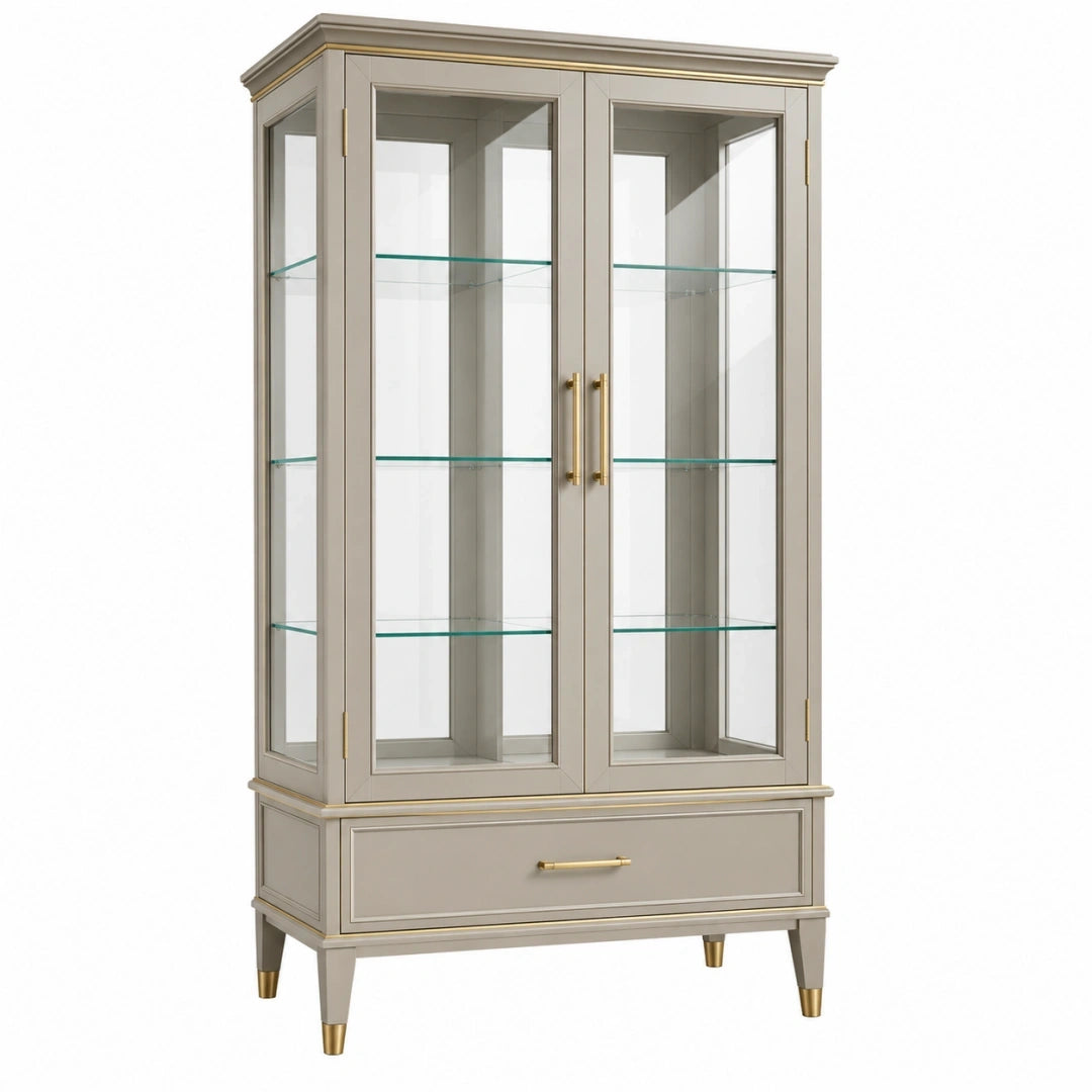 Vitrina 100 x 45 x 190 cm de madera y vidrio gris con almacenamiento clásico