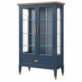 Vitrina 90 x 40 x 180 cm de madera azul con puertas de vidrio y cajón